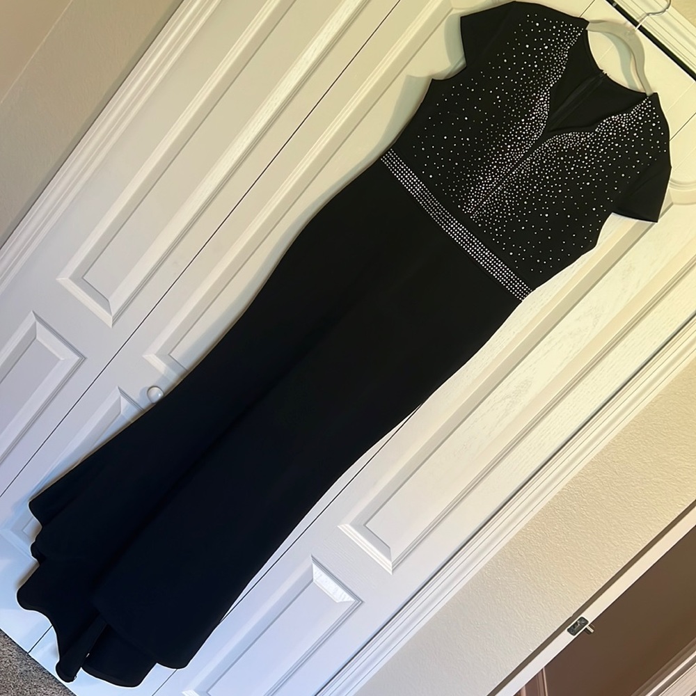 Black Rhinestone Evening Gown with Train